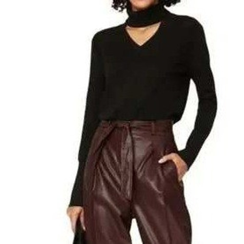 Tome Collective Sweater Womens Extra Small Turtleneck‎ Cut Out Black V Neck